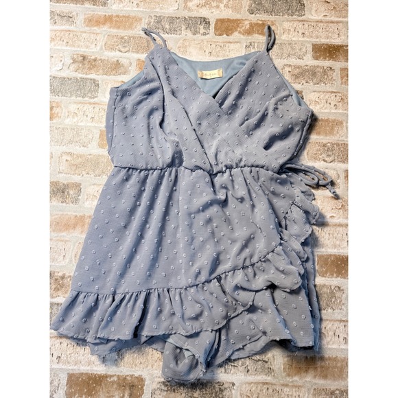 Altar'd State Pants - Altar'd State Swiss Dot Romper Blue Ruffle Wrap Front Sleeveless Medium